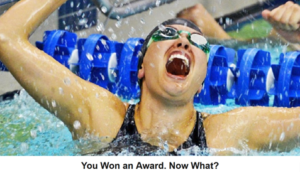 Jubilant competitive swimmer just won the race